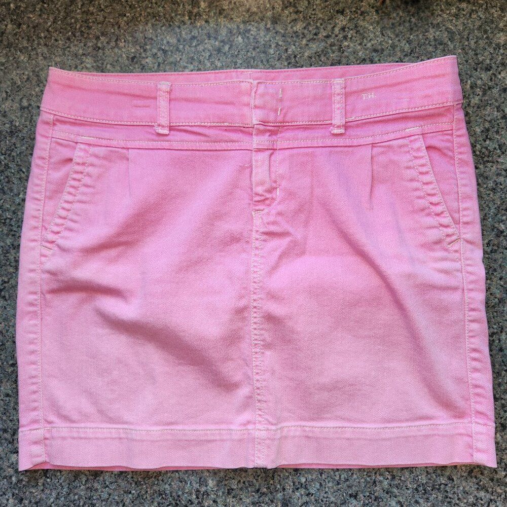 Tommy Hilfiger Pink Denim Mini Skirt Women's Size 10 Cotton Spandex Pockets